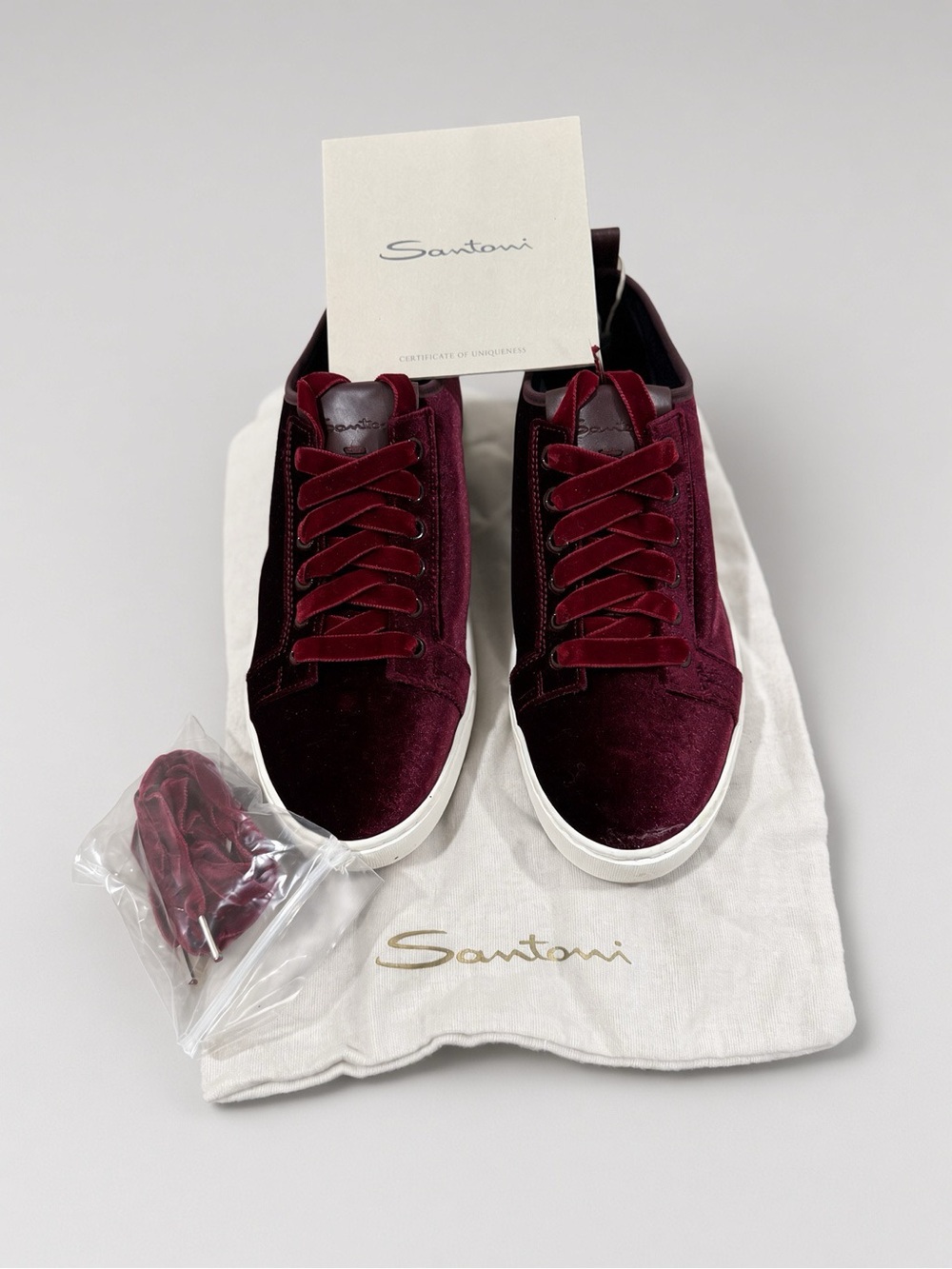 Santoni Women’s Burgundy Velvet Low Top Sneakers Size 5.5